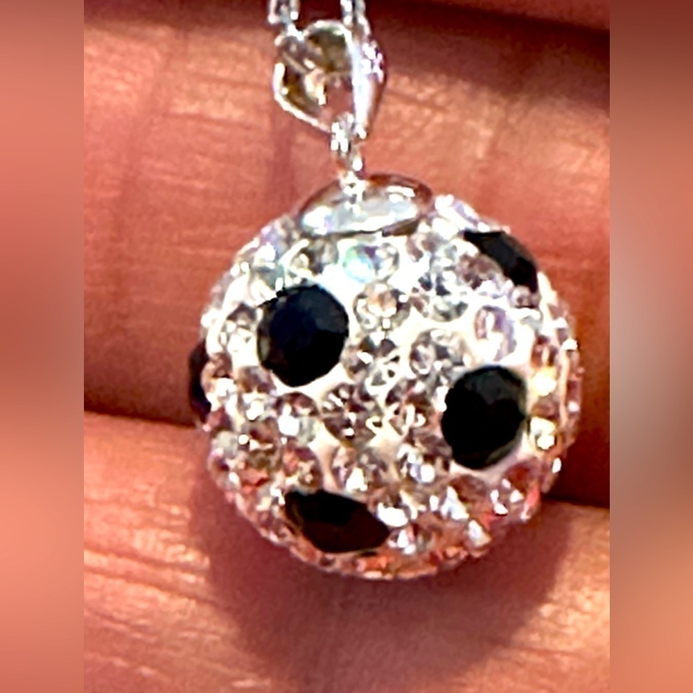 Crystal Ball Necklace Pendant 925 Sterling Sliver Soccer Motif 4010 B